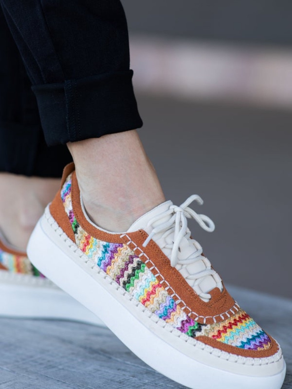 Outwoods Multicolor Crochet Sneakers with Brown Trim